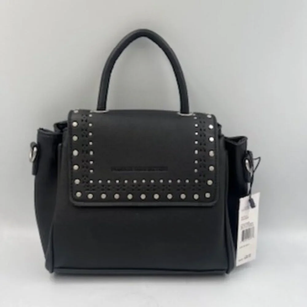 NEW French Connection Bellita Purse crossbody bag Black Faux Leather Silver Stud